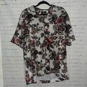 SAINTS Studio Mens Floral Print Short Sleeve Button Up Shirt Large